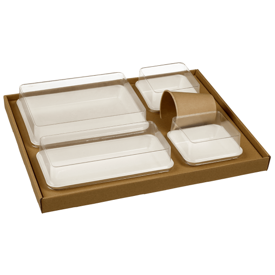 Kit plateau-repas Ecokraft vaisselle Kanopée laminée + couv