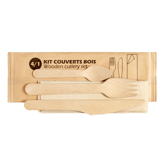 Kit di posate 4/1 in legno con piccolo cucchiaio
