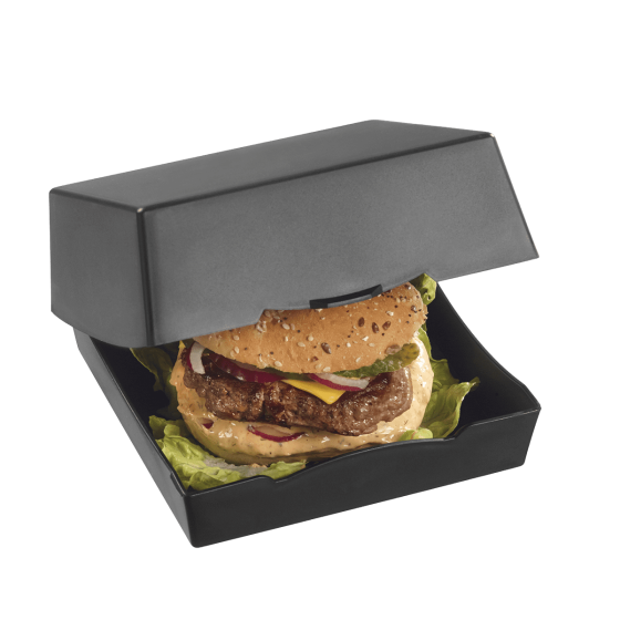 Boîte burger LOOP avec couvercle PP noir 169x171 mm