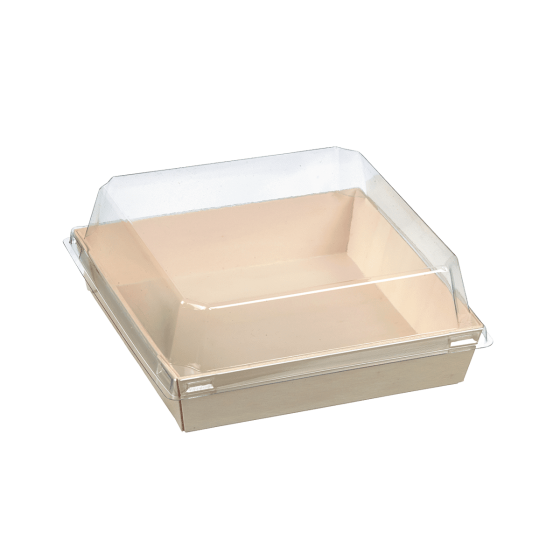 Barquette bois avec lamination + couvercle 500 ml
