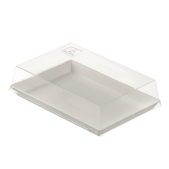 Couvercle RPET pour assiette Quartz pulpe de canne 185x130mm