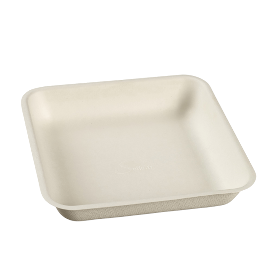 Piatto quadrato in polpa di canna da 192 x 192 x 35 mm Piatto quadrato in polpa di canna da 192 x 192 x 35 mm