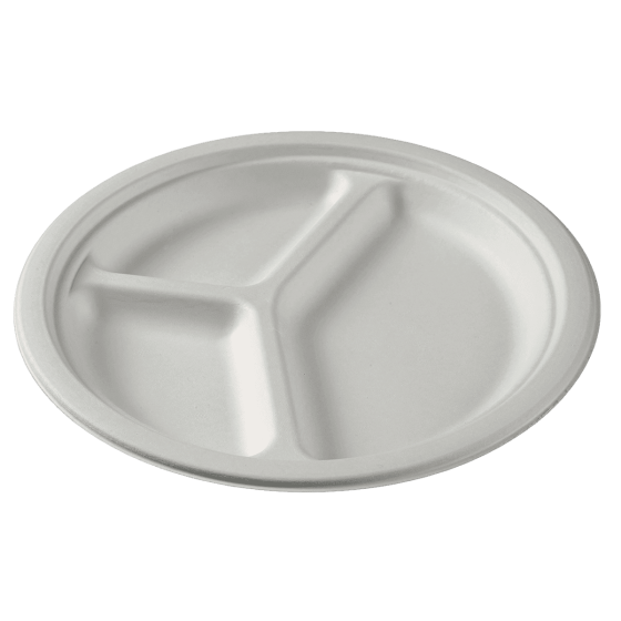 Assiette ronde 3 compartiments pulpe de canne Ø260 mm Assiette ronde 3 compartiments pulpe de canne Ø260 mm