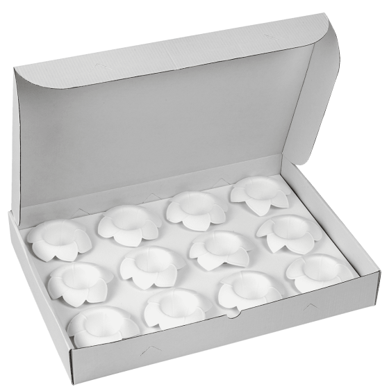 Calage carton pour 12 Ipomée dans boîte traiteur 413x295 mm