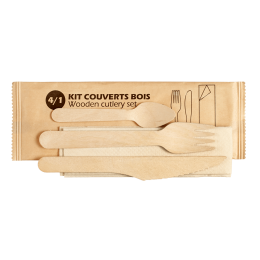 Kit couverts 4/1 bois avec petite cuillère