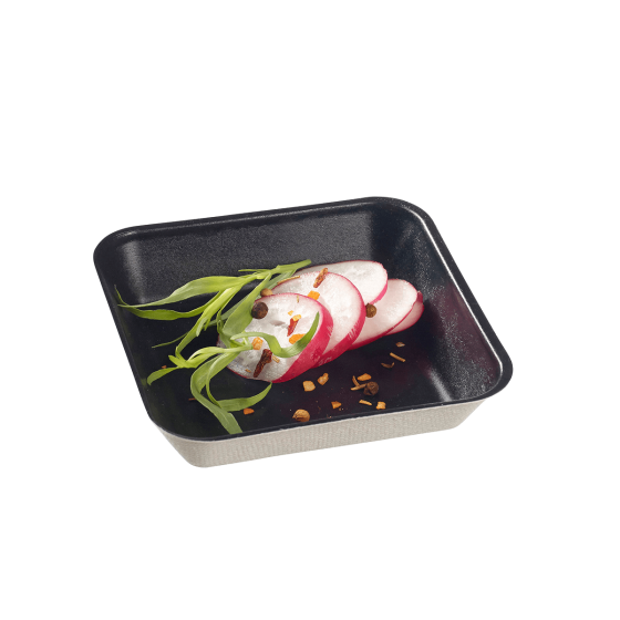 Piatto Kanopée in polpa di canna laminato nero da 100x100 mm