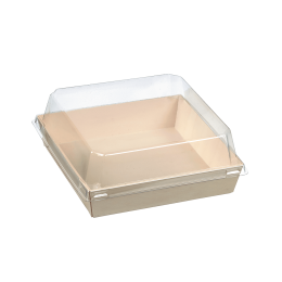 Barquette bois avec lamination + couvercle 500 ml