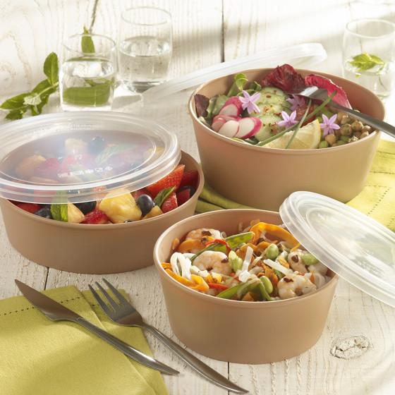 Insalatiera LOOP + coperchio in PP beige scuro 1.300 ml